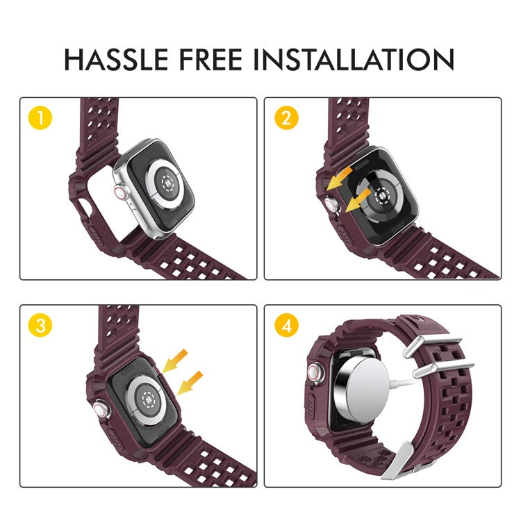 AHASTYLE WA07 For Apple Watch Series 6 5 4 SE (2022) SE 44mm / Series 3 2 1 42mm Soft TPU Watch Band with Case - Wine Red