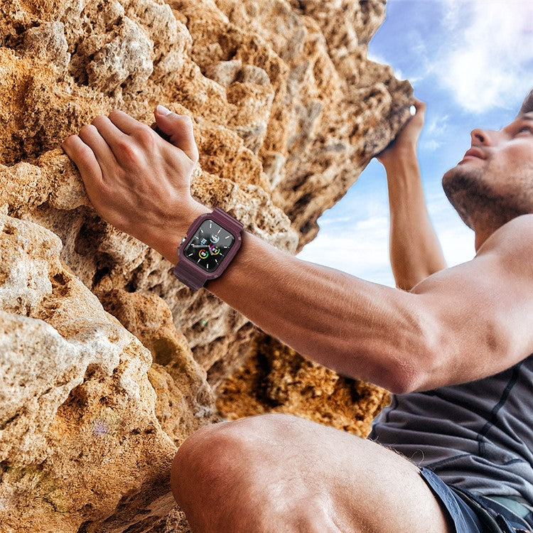 AHASTYLE WA07 For Apple Watch Series 6 5 4 SE (2022) SE 44mm / Series 3 2 1 42mm Soft TPU Watch Band with Case - Wine Red