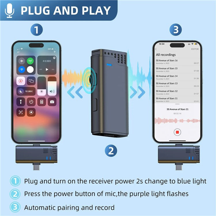 JMARY MW16 Plug and Play Wireless Lavalier Microphone with 3.5mm+Type-C+iP 3-in-1 Receiver