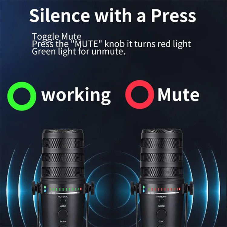 JMARY MC-PW12 USB Mic 360 Degree Rotating Zero Latency Desktop Microphone