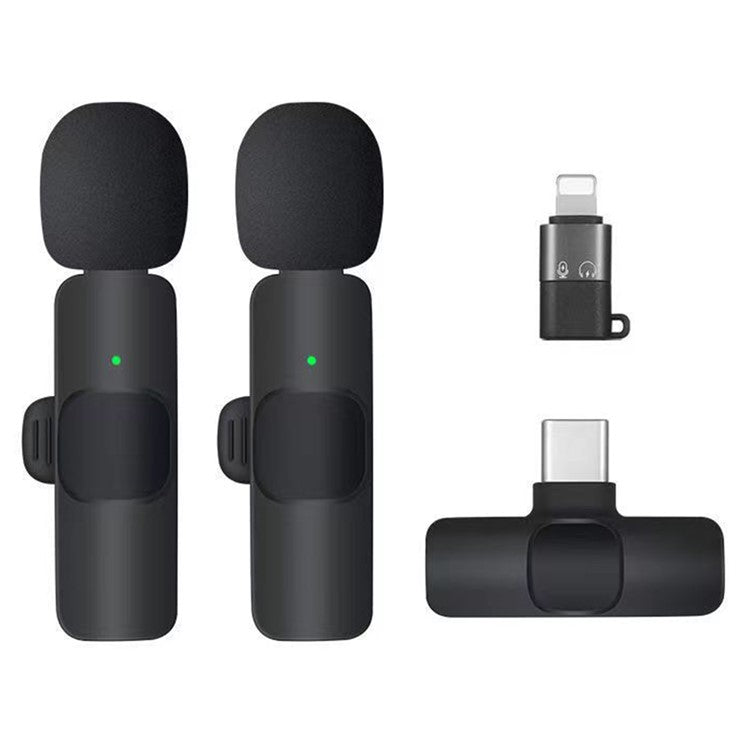 K1 Noise Reduction Lavalier Microphone 2 Wireless Mic with Type-C Receiver + iP Audio Converter