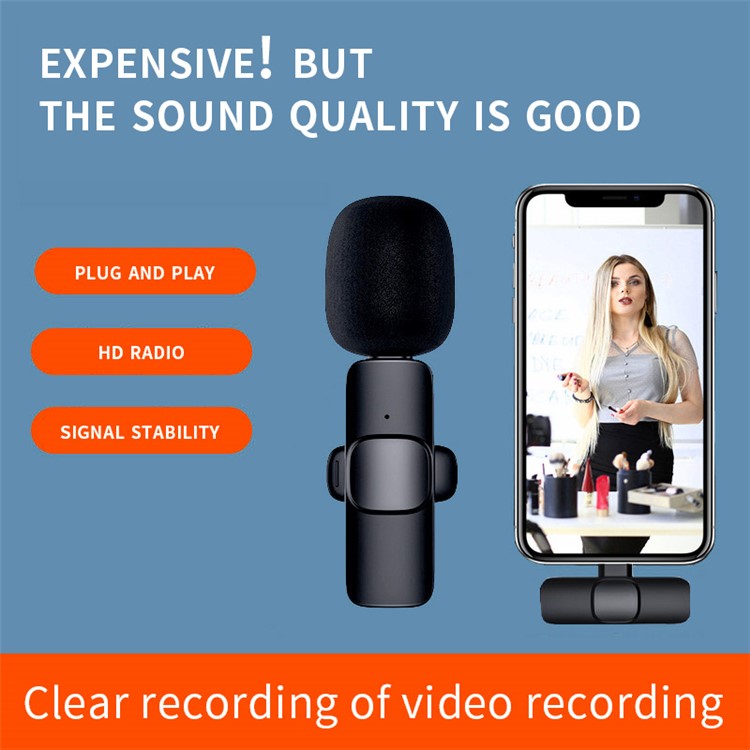 K1 Noise Reduction Lavalier Microphone 2 Wireless Mic with Type-C Receiver + iP Audio Converter