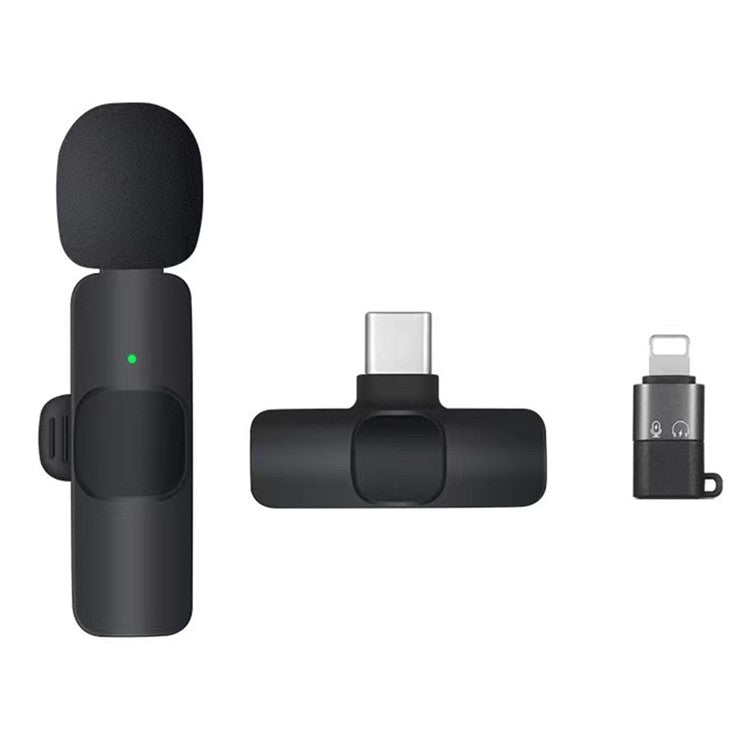 K1 Noise Reduction 2.4G Wireless Lavalier Microphone with Type-C Receiver + iP Audio Converter
