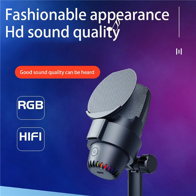 ME9 Plug and Play USB Microphone ENC Noise Reduction Desktop Mic with RGB Light - Black