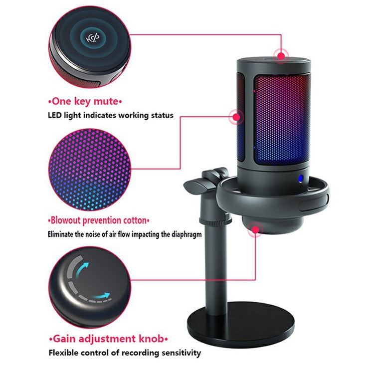 ME6S Professional Condenser Mic USB Desktop Microphone for Computer Gaming Live Broadcast