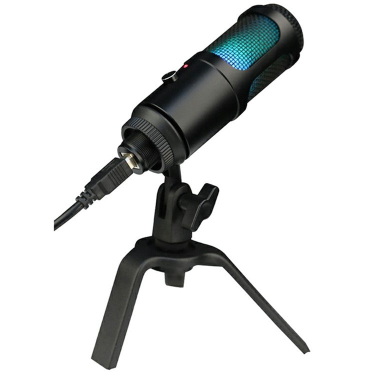 A6 USB Microphone Metal Condenser Recording Microphone with RGB Light for Laptop Streaming Broadcast
