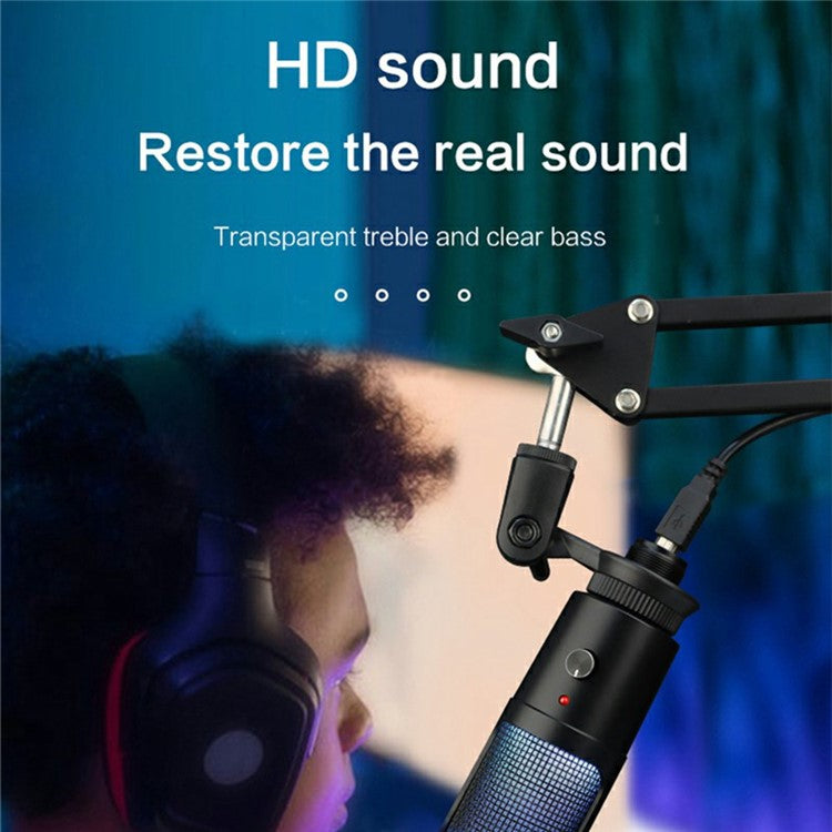 A6 USB Microphone Metal Condenser Recording Microphone with RGB Light for Laptop Streaming Broadcast