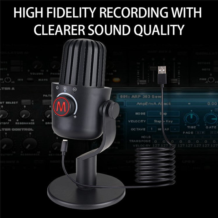 PDO-20 USB Gaming Microphone Noise Cancellation Condenser Mic for Live Streaming, Recording, PC - Black