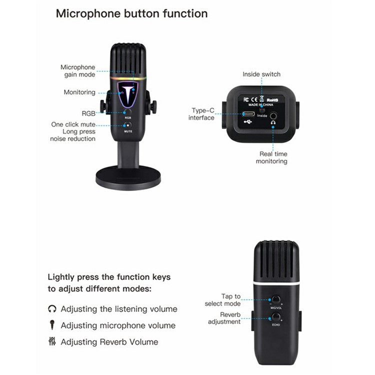 PDO-30 Plug and Play Desktop Microphone High Sensitivity E-Sports Gaming Condenser Mic