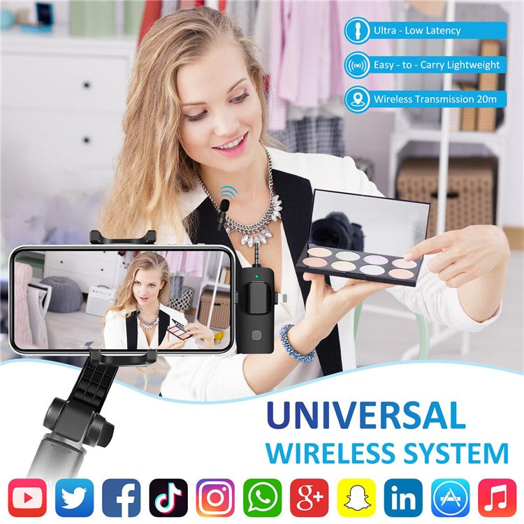 K15 2 in 1 Wireless Lavalier Microphone with Noise Reduction USB-C Microphone for Smartphone Computer Camera