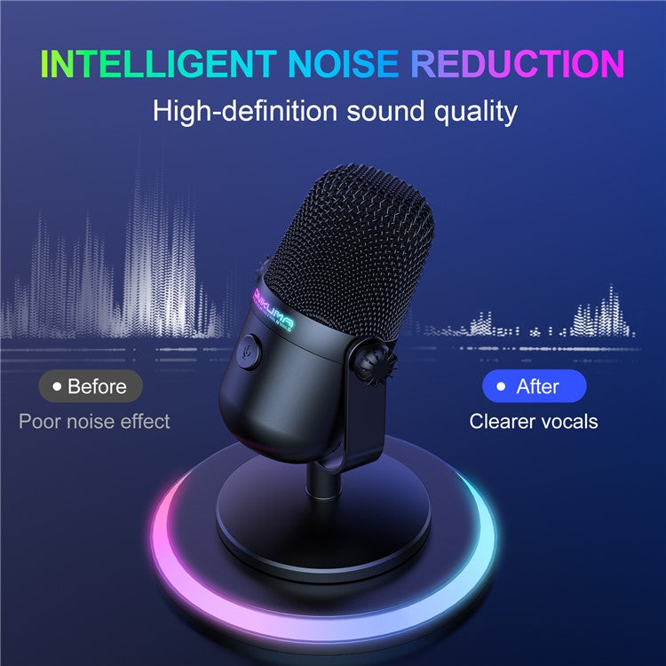 ONIKUMA M830 RGB Light Wired Condenser Microphone Noise Reduction Recording Gaming Desktop Mic