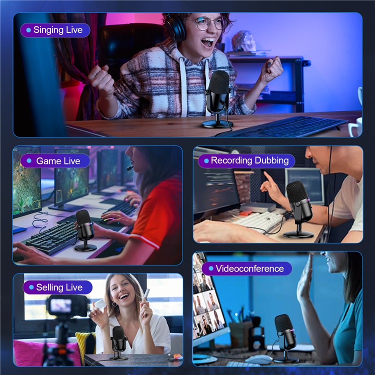 ONIKUMA M830 RGB Light Wired Condenser Microphone Noise Reduction Recording Gaming Desktop Mic