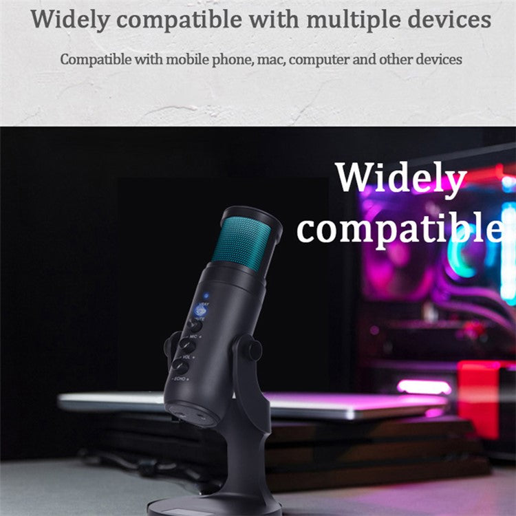 DLDZ JD-950 Gaming Live Streaming Condenser Microphone with RGB Dynamic Light 360° Rotatable Type-C Mic for Windows Desktop PC Laptop