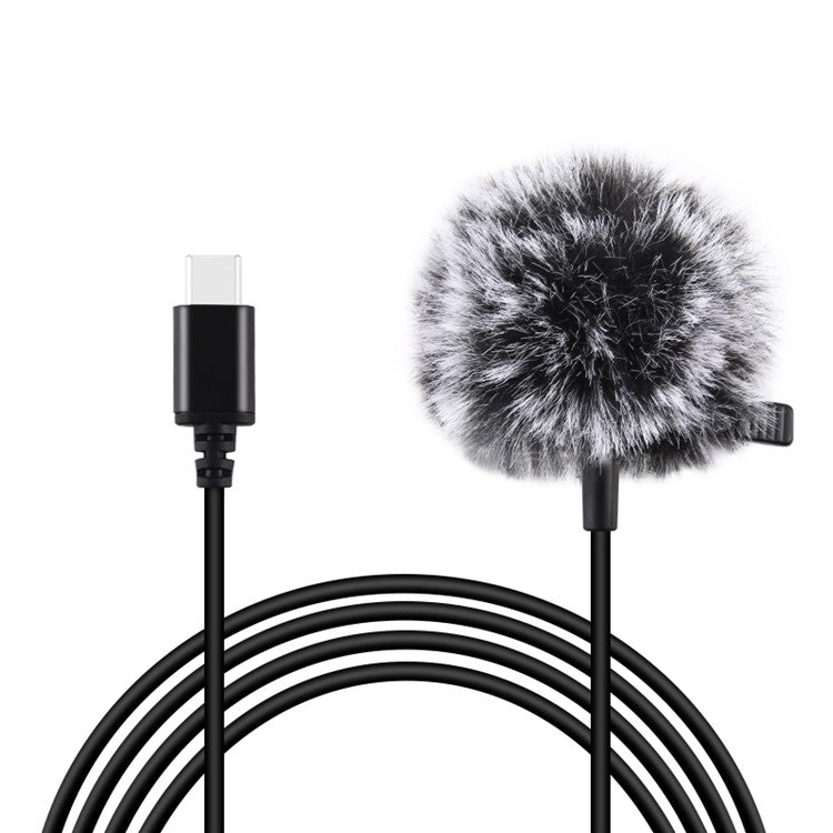 PULUZ PU425 1.5m Lavalier Microphone USB-C Lapel Clip-On Omni Condenser Mic for Video Recording