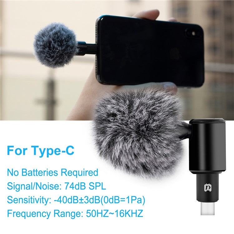PULUZ PU616B Type-C Wireless Lavalier Microphone Clip-On Omni Lapel Mic for Android Phone Interview / Live Stream