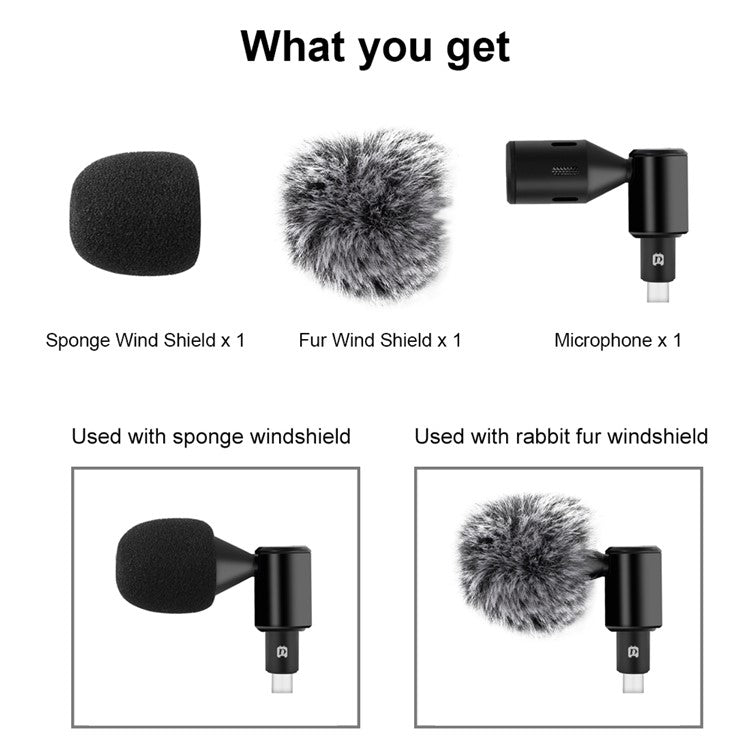 PULUZ PU616B Type-C Wireless Lavalier Microphone Clip-On Omni Lapel Mic for Android Phone Interview / Live Stream
