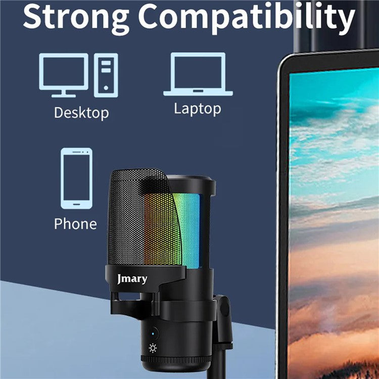 JMARY MC-PW13 Zero Latency Monitor Mic RGB Light Plug and Play Desktop Microphone