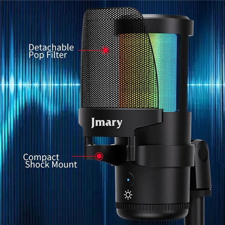 JMARY MC-PW13 Zero Latency Monitor Mic RGB Light Plug and Play Desktop Microphone
