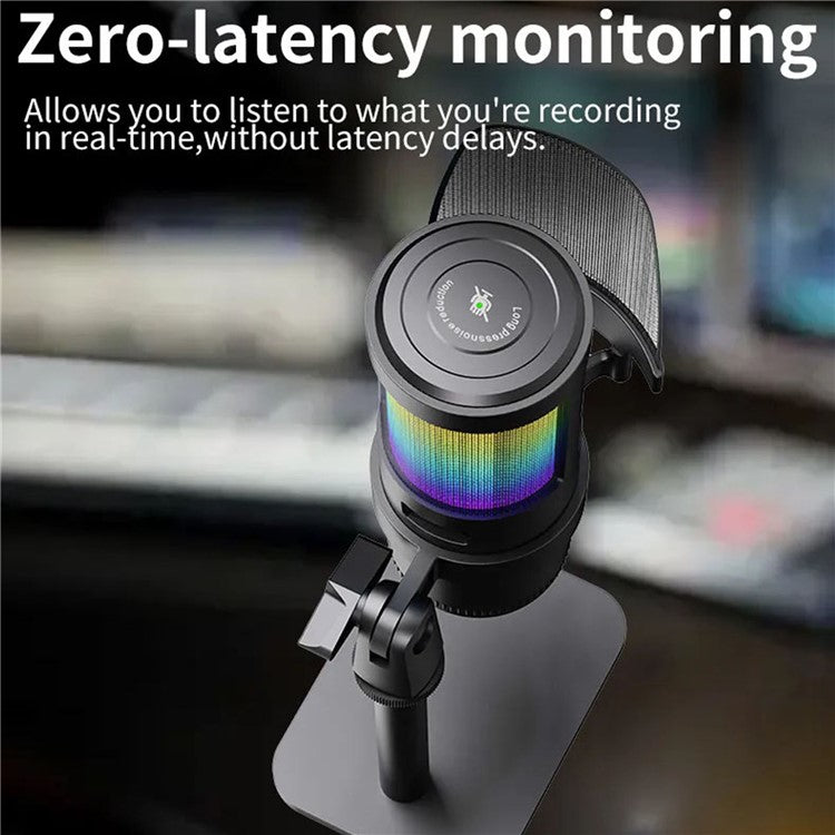 JMARY MC-PW13 Zero Latency Monitor Mic RGB Light Plug and Play Desktop Microphone