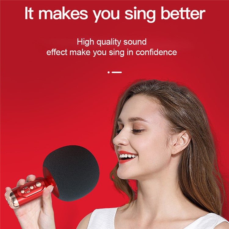 K2 Wireless Bluetooth Microphone Speaker Mushroom Head Singing Mic, English Version - Red
