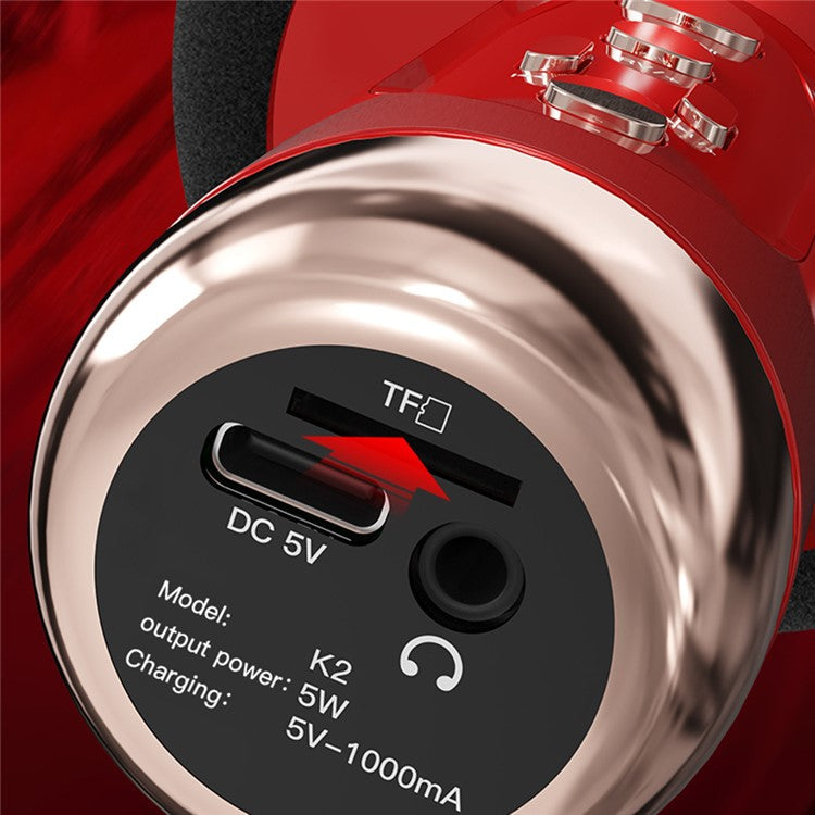 K2 Wireless Bluetooth Microphone Speaker Mushroom Head Singing Mic, English Version - Red