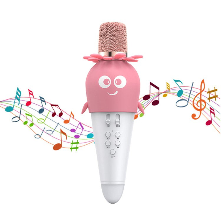K5 Kids Bluetooth Microphone ABS+Silicone Carrot Shape Singing Mic, English Version - White+Pink