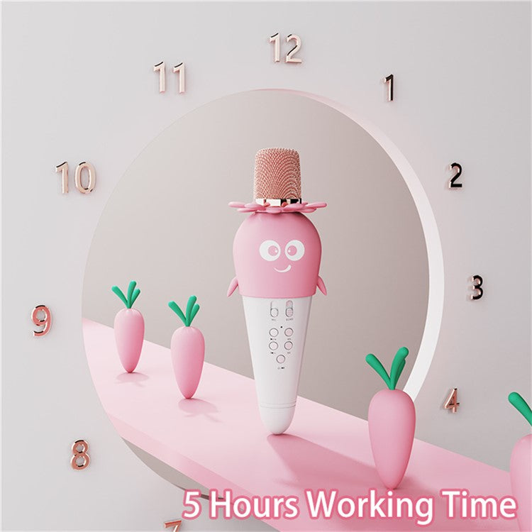 K5 Kids Bluetooth Microphone ABS+Silicone Carrot Shape Singing Mic, English Version - White+Pink