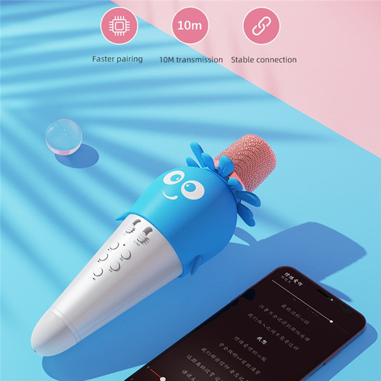 K5 Kids Bluetooth Microphone ABS+Silicone Carrot Shape Singing Mic, English Version - White+Pink