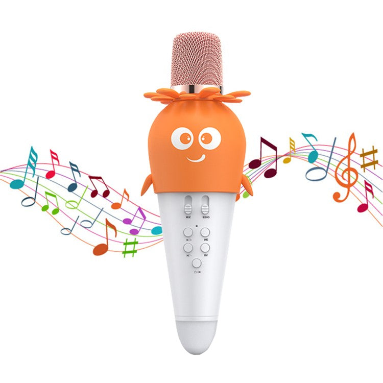 K5 Kids Bluetooth Microphone ABS+Silicone Carrot Shape Singing Mic, English Version - White+Orange