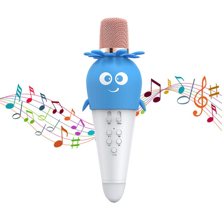 K5 Kids Bluetooth Microphone ABS+Silicone Carrot Shape Singing Mic, English Version - White+Blue