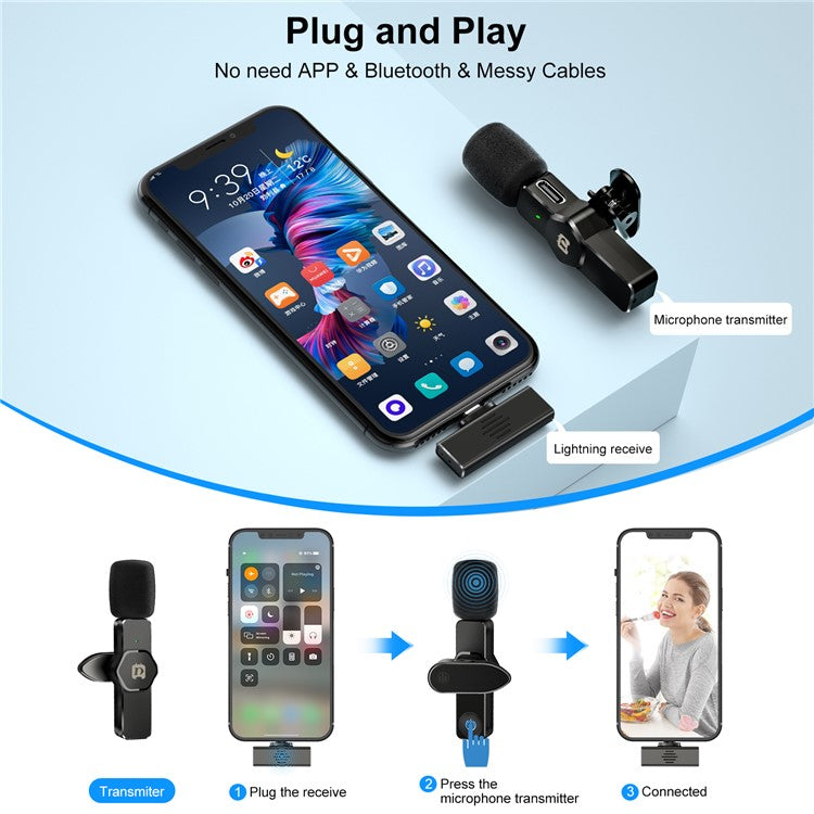 PULUZ PU3083 Wireless Lavalier Microphone Clip-on Mini Compact Size Mic for Video Recording Facebook YouTube Live Stream Vlog