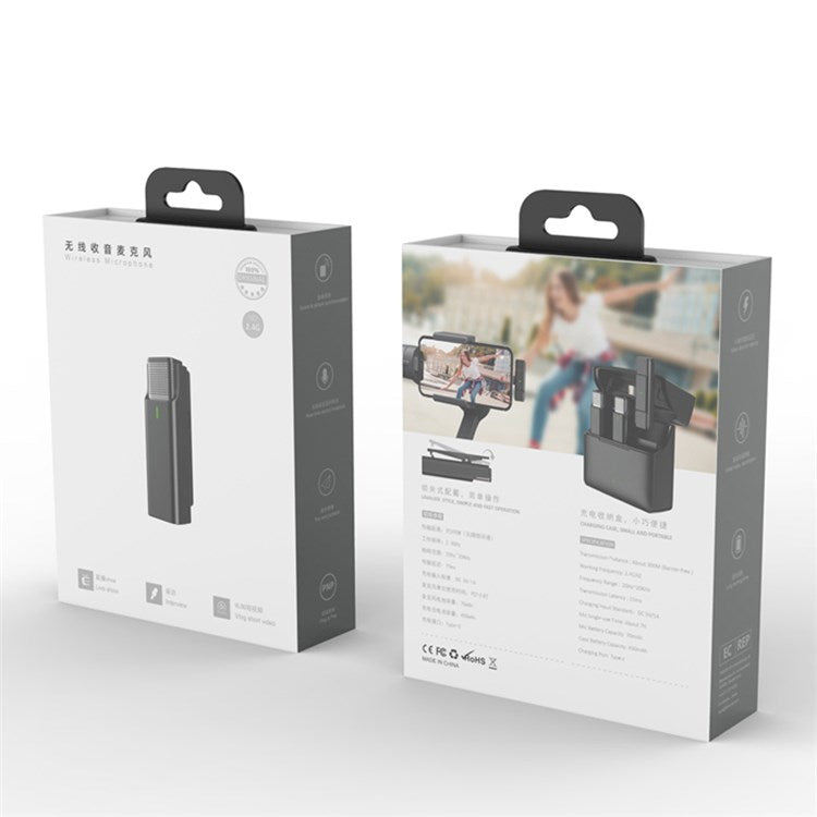 033A2 for Interview Live Broadcast Wireless Lavalier Microphone System 2 Mics + 1 Receiver, Type-C Interface