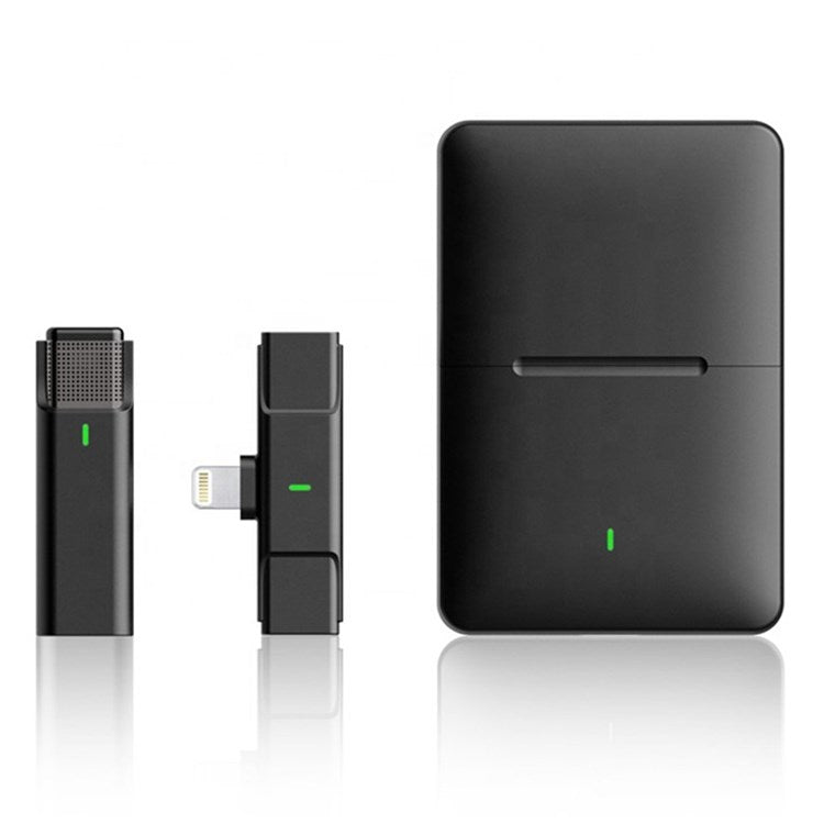 033A1 For iPhone Lightning 2.4GHz Wireless Lavalier Microphone Noise Reduction 35Hrs Working Time Lapel Recording Mic with Charging Case