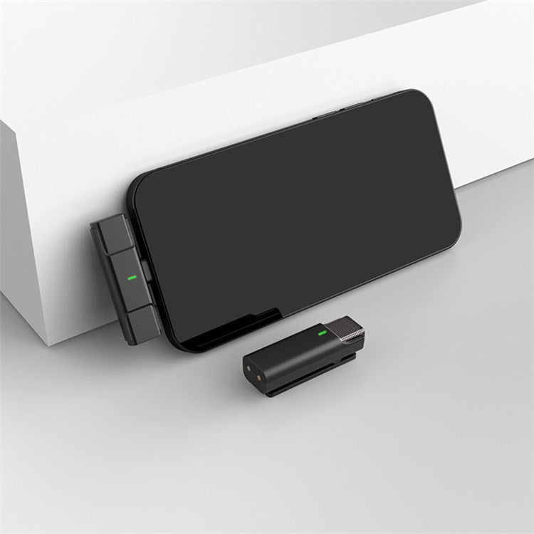 033A1 For iPhone Lightning 2.4GHz Wireless Lavalier Microphone Noise Reduction 35Hrs Working Time Lapel Recording Mic with Charging Case