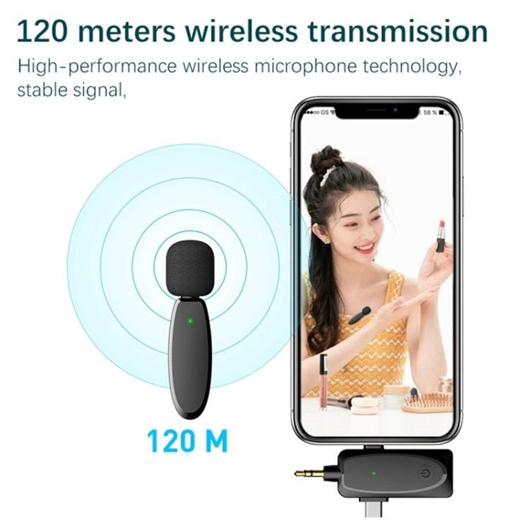 AP003 For Lightning / 3.5mm AUX / Type C Receiver 2.4GHz Wireless Lavalier Microphone (1 Mic + 1 Receiver) for Phone Camera YouTube Vlog Streaming Camera