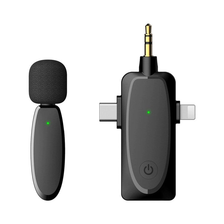 AP003 For Lightning / 3.5mm AUX / Type C Receiver 2.4GHz Wireless Lavalier Microphone (1 Mic + 1 Receiver) for Phone Camera YouTube Vlog Streaming Camera