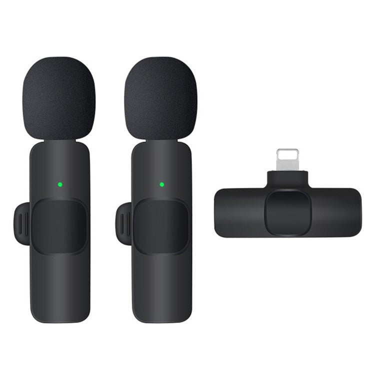 K9 Wireless Lavalier Microphone 2 x Transmitter with Lightning Receiver Smart Noise Reduction Portable 2.4GHz BT Mic for Live-streaming / Video Recording