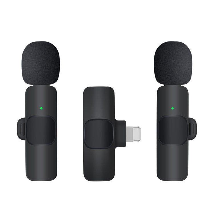 K9 Wireless Lavalier Microphone 2 x Transmitter with Lightning Receiver Smart Noise Reduction Portable 2.4GHz BT Mic for Live-streaming / Video Recording
