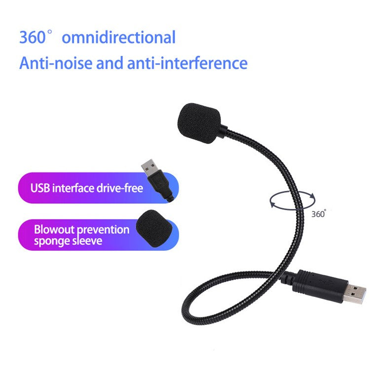 HY-302 Mini USB Microphone for Laptop and Desktop Computer PC Condenser Mic with Gooseneck - Black