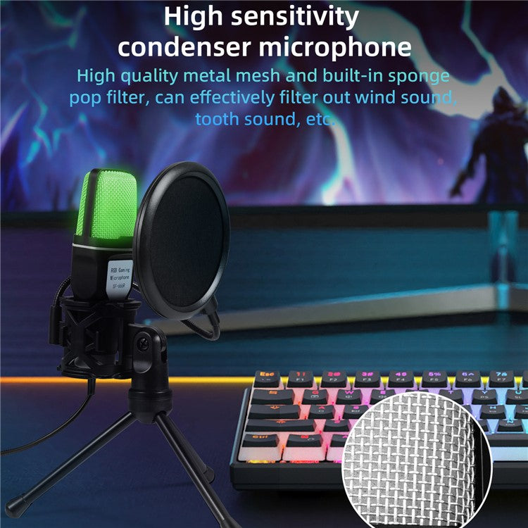 YANMAI SF-666R USB Microphone RGB Condenser Mic for Podcast Recording Studio Streaming Laptop Desktop PC