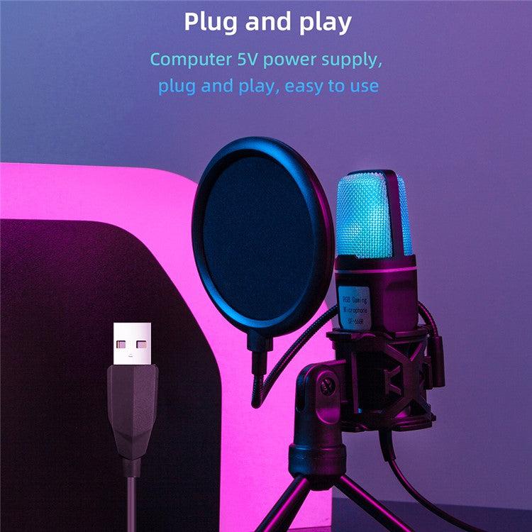 YANMAI SF-666R USB Microphone RGB Condenser Mic for Podcast Recording Studio Streaming Laptop Desktop PC