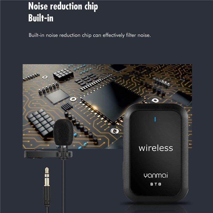 YANMAI BT8 Wireless Noise Reduction Microphone Bluetooth Lavalier Lapel Mic with Headphone