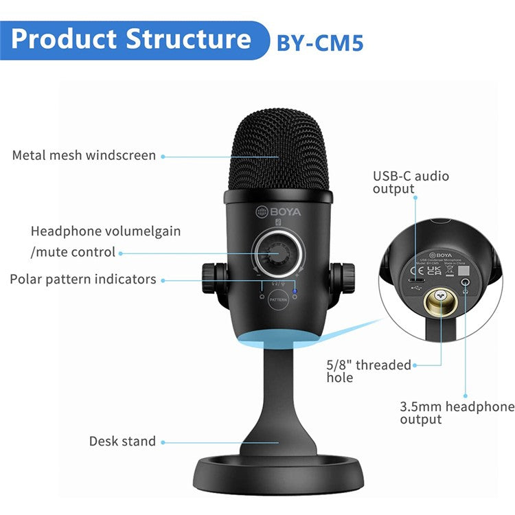 BOYA BY-CM5 USB Condenser Microphone Computer Laptop Cellphone Conference Voice Chat Mic