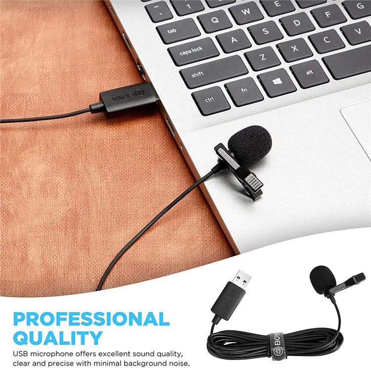 BOYA BY-LM40 USB Lavalier Microphone 4m Cable Plug and Play Mic for Vlogging Live Streaming