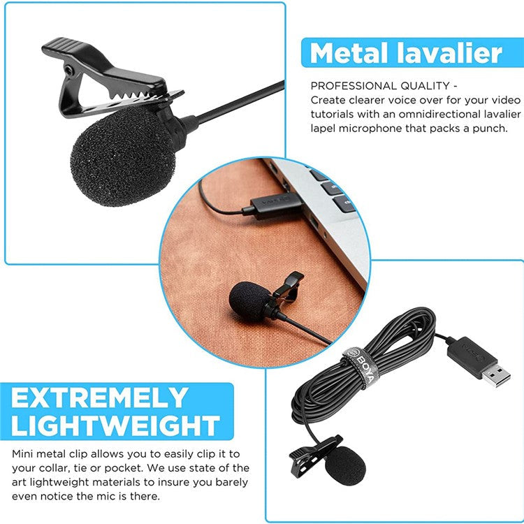 BOYA BY-LM40 USB Lavalier Microphone 4m Cable Plug and Play Mic for Vlogging Live Streaming