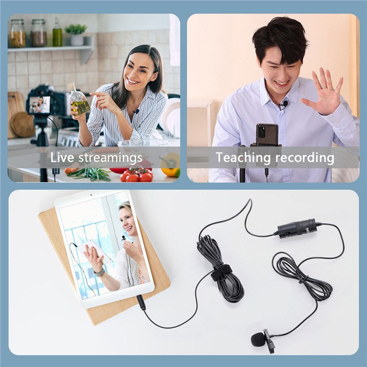 BOYA BY-M1 Pro II Clip-on Microphone Omni-directional Condenser Mic 3.5mm TRRS Plug with 6m Cable for Smartphone Camera Camcorder