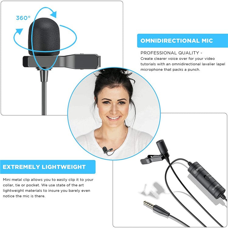 BOYA BY-M1S Wired Lavalier Mic for PC Smartphone DSLR 3.5mm TRRS Condenser Lavalier Microphone