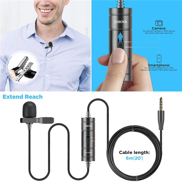 BOYA BY-M1S Wired Lavalier Mic for PC Smartphone DSLR 3.5mm TRRS Condenser Lavalier Microphone