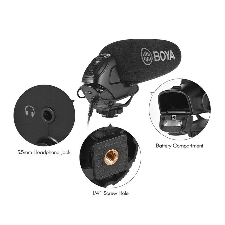 BOYA BY-BM3030 Supercardioid Condenser Mic for DSLR Camera Video Recording Microphone with 3.5mm Input
