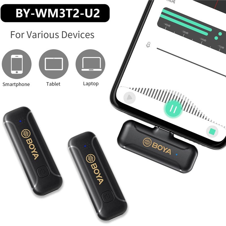 BOYA BY-WM3T2-U2 Wireless Lavalier Mic 2 Transmitter + Receiver for Youtube Vlog Live Streaming Omni-Directional Microphone